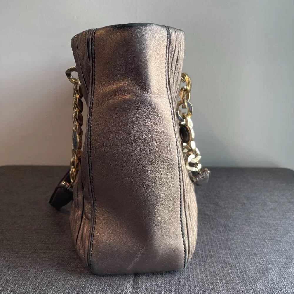 Bvlgari Gunmetal Monte Plisse Leather Shopper Tote - Preowned